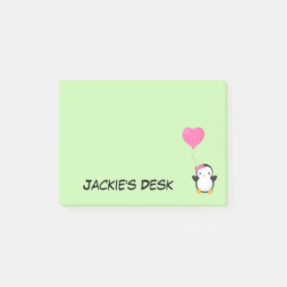 Post-it® Mignon manchot avec nœud rose et ballon en forme d
