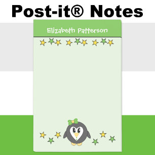 Post-it® Mignon nom d'étoiles de pingouin enfants vert jaun