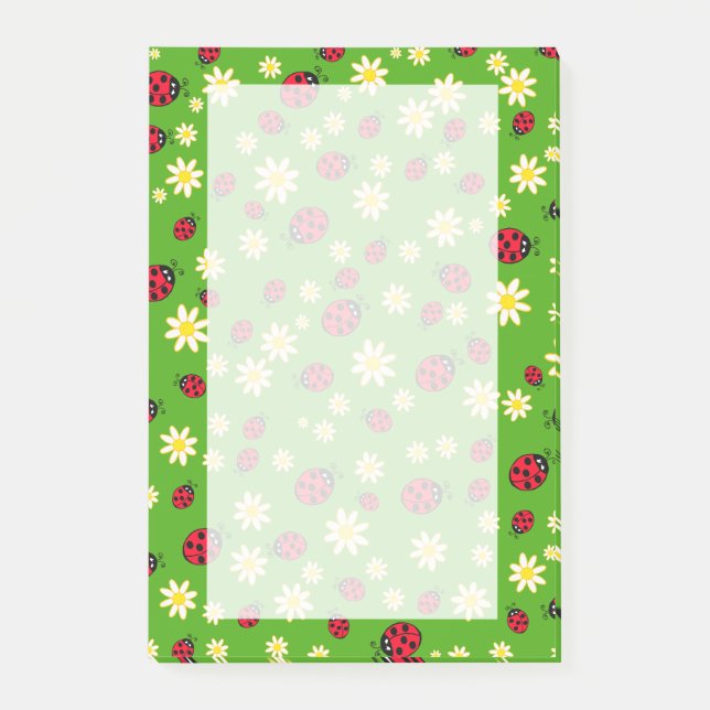 Post-it® mignonne coccinelle et marguerite vert motif (Devant)