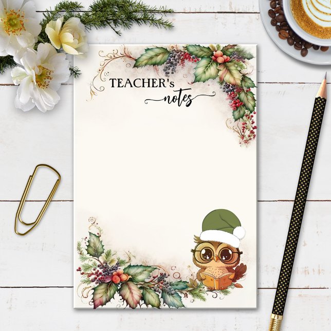 Post-it® Mignonne maître de la chouette de Noël (Teacher post it notes featuring a Christmas design in watercolor with a cute owl with Santa hat)