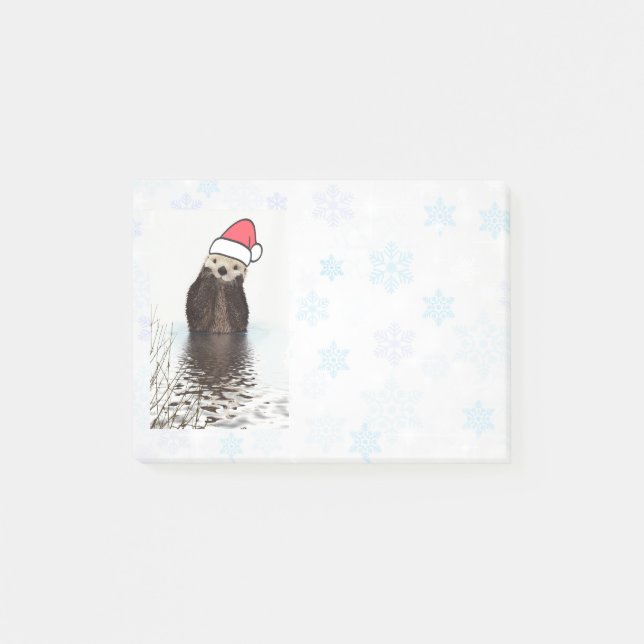 Post-it® Mignonne Otter portant un chapeau de Père Noël (Devant)