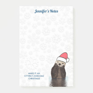 Post-it® Mignonne Otter portant un chapeau de Père Noël Joy