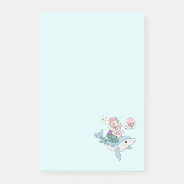 Post-it® Mignonne sirène chevauchant un dauphin sous la mer (Devant)