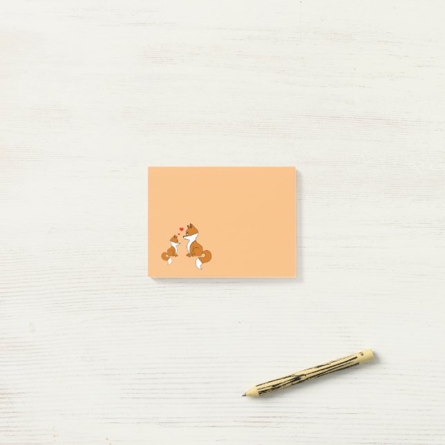 Post-it® Mignons renards aux coeurs, dessinés à la main (Sur un bureau)