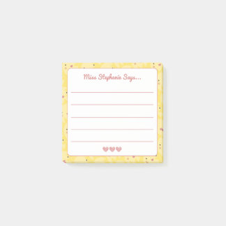 Post-it® Mignons Soleil Souriant Avec Coeurs Nom De L'Ensei