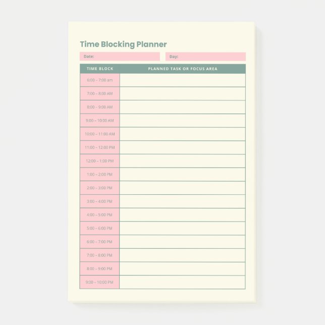 Post-it® Minimal Time Blocking Planner Pink Layout (Devant)