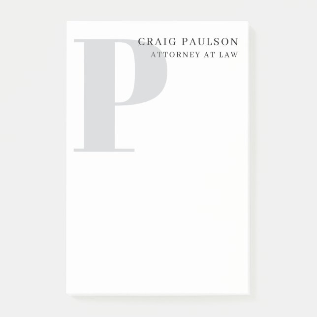 Post-it® Minimalist Plain Modern Grey Monogram Name Title (Devant)