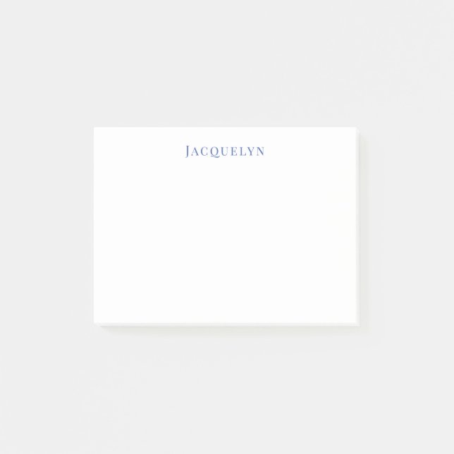 Post-it® Minimaliste Blanc Bleu Plaine Élégant Nom moderne (Devant)