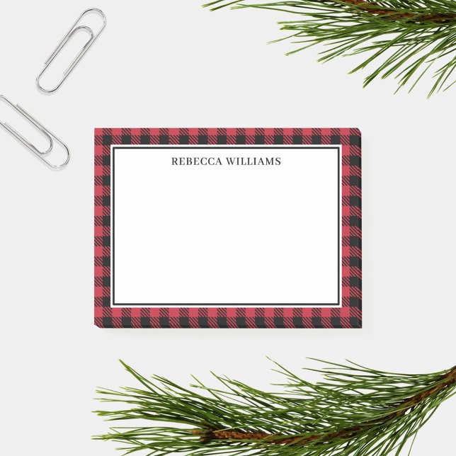 Post-it® Modèle de nom rouge et noir de Buffalo Plaid (Créateur téléchargé)