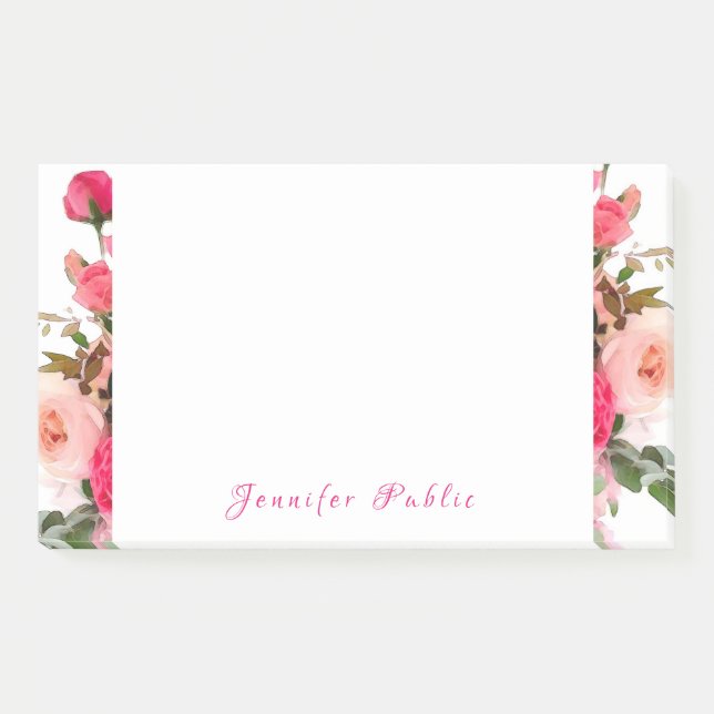 Post-it® Modèle Floral Aquarelle Roses Élégant Script (Devant)
