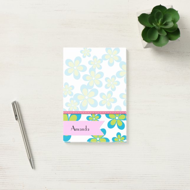 Post-it® Modèle Floral, Motif De Fleurs, Votre Nom (Bureau)
