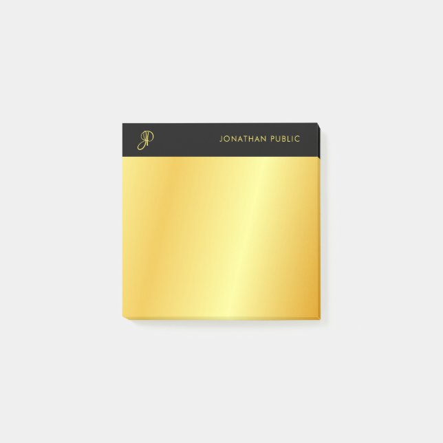 Post-it® Modèle Monogramme Élégant Noir Et Or Personnalisé (Devant)