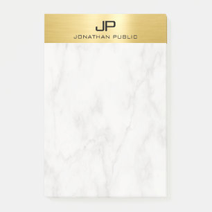 Post-it® Modèle Monogramme moderne personnalisé or et marbr