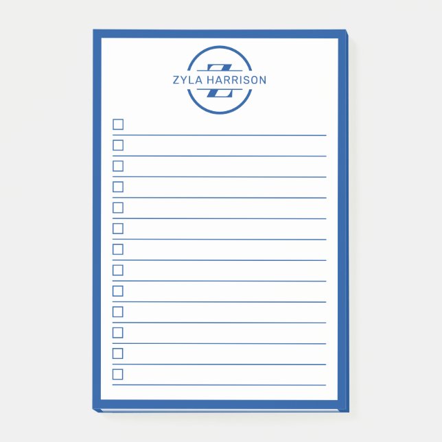 Post-it® Modern Blue Monogram Name To Do List (Devant)