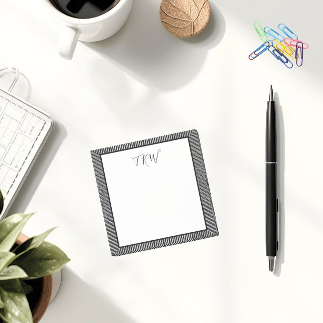 Post-it® Modern Simple Monogrammed Business Black and White (Professional modern style black and white sticky notes for your office)