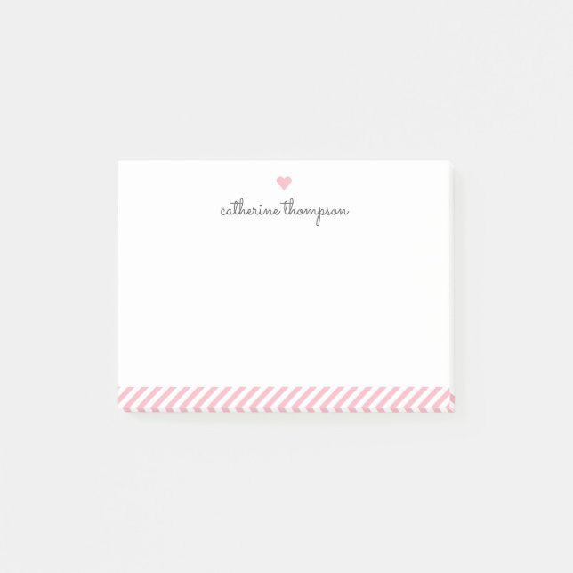 Post-it® Moderne Blush rose en bande Coeur Girl Joli Script (Devant)