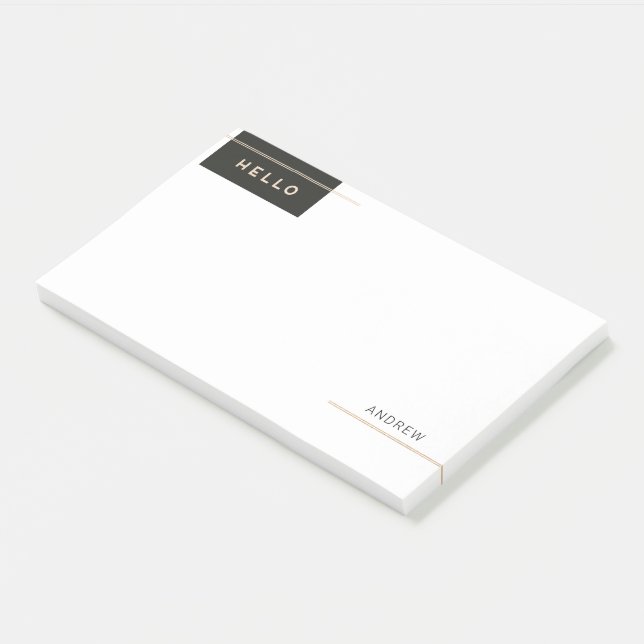 Post-it® Moderne Elegant Bonjour avec des rayures d'or (Incliné)