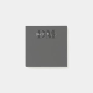 Post-it® Moderne gris foncé et noir Nom et monogramme modif