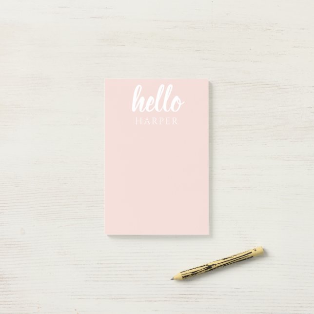 Post-it® Moderne Minimal Pastel Rose Bonjour Et Vous Nom (Sur un bureau)