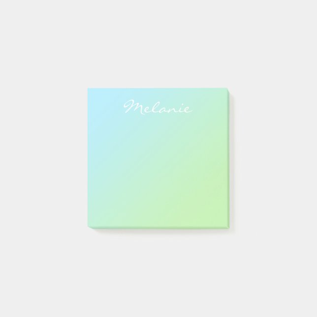 Post-it® Moderne ombre bleu vert aquatique écriture script (Devant)