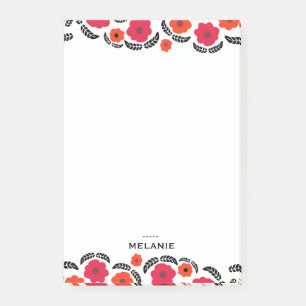 Post-it® Moderne Orange et Flore Rouge Personnalisé