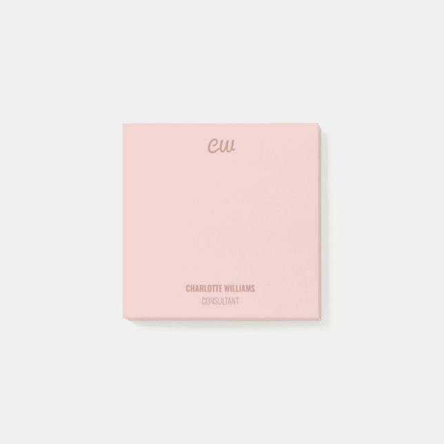 Post-it® Monogram Chic Moderne Minimaliste Pastel Clair ros (Devant)