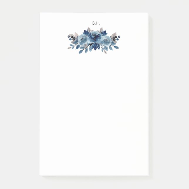 Post-it® Monogram Dusty Blue et Navy Floral (Devant)