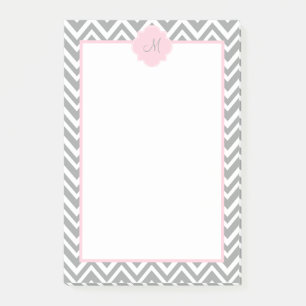 Post-it® Monogram Grey et blanc Chevron avec Pastel Pink