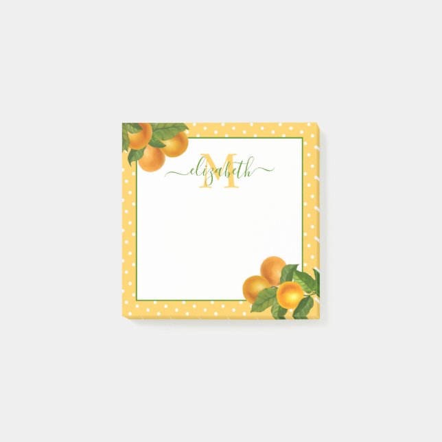 Post-it® Monogramme agrumes oranges aquarelles points rusti (Devant)