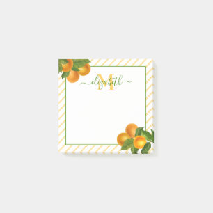 Post-it® Monogramme agrumes oranges rustiques rayures d'aqu