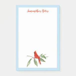 Post-it® Monogramme Aquarelle Bleu vert Oiseau cardinal rou
