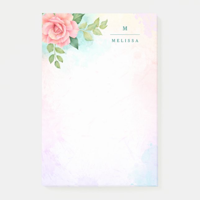 Post-it® Monogramme Aquarelle Turquoise Ombre Rose rose (Devant)