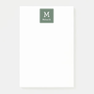 Post-it® Monogramme blanc et nom sur Carré arrondi vert