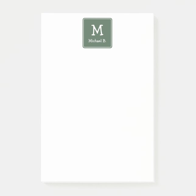 Post-it® Monogramme blanc et nom sur Carré arrondi vert (Devant)