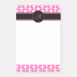 Post-it® Monogramme Blanc et rose chaud Fleur de Lis Motif