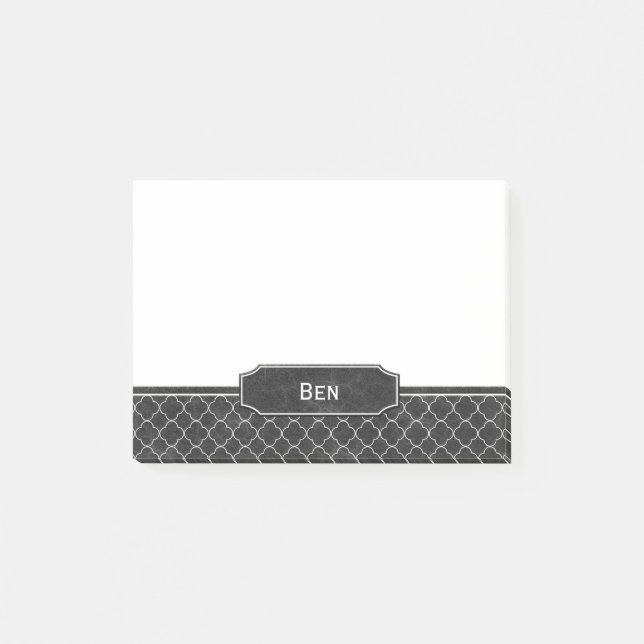 Post-it® Monogramme blanc simili cuir noir de Quatrefoil (Devant)