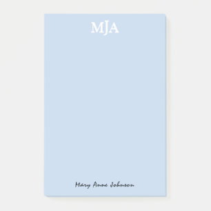 Post-it® Monogramme bleu clair 3 lettres Initiales moderne