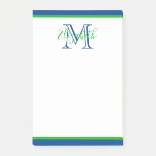 Post-it® Monogramme bleu et vert Preppy Navy