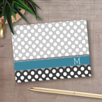 Monogramme bleu noir et blanc Motif à points Polka