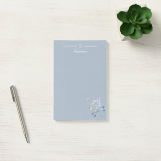 Post-it® Monogramme Blue Floral Dragonfly Botanical Cottage