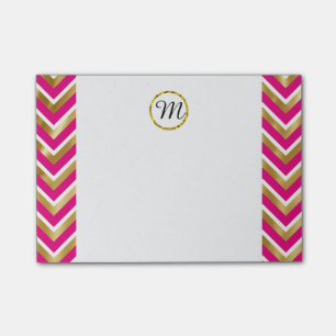 Post-it® Monogramme chevron personnalisé doré rose blanc