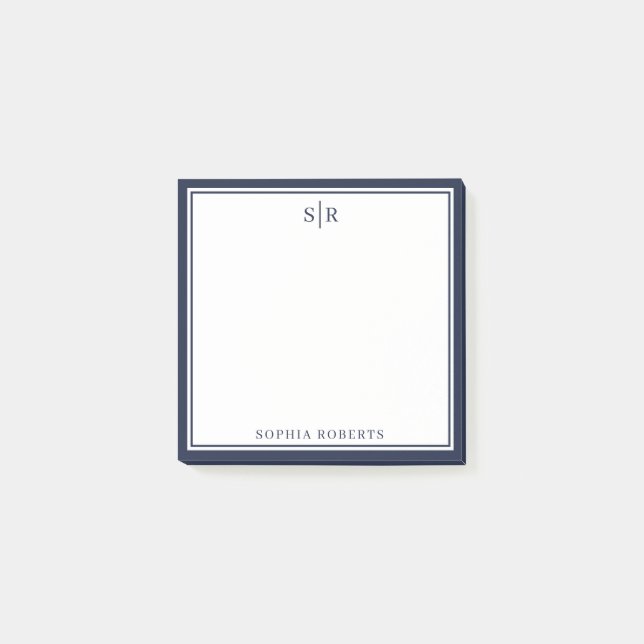 Post-it® Monogramme classique Marine Bleu Blanc Nom personn (Devant)