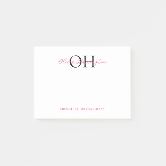 Post-it® Monogramme classique moderne noir et rose (Devant)