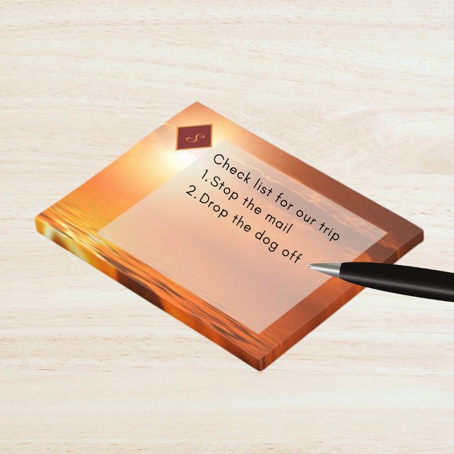 Post-it® Monogramme Coucher de soleil Orange Ciel doré Mer  (Monogram Sunset Orange Golden Sky Sea of Gold Post-it Notes)