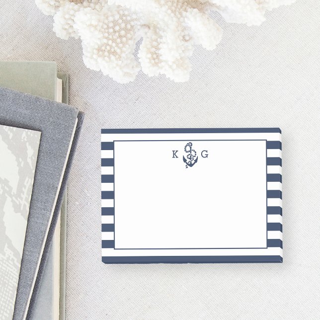 Post-it® Monogramme d'Ancre et de bande de Preppy Nautique  (Créateur téléchargé)