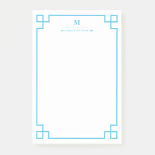 Post-it® Monogramme de bordure de clé grecque bleue personn