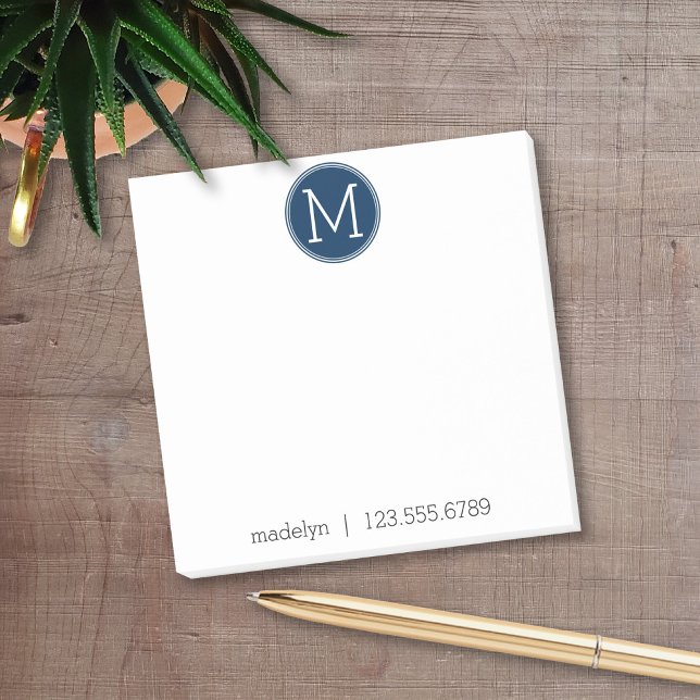 Post-it® Monogramme de marine avec nom et numéro de contact (Personalized Post It Notepads)