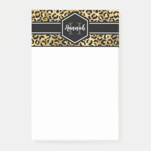 Post-it® Monogramme de points de léopard noir or