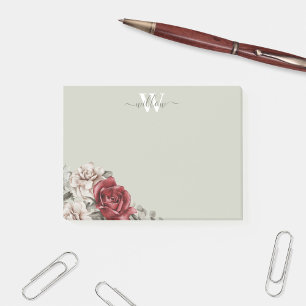 Post-it® Monogramme de Rose rustique de fille Notes florale