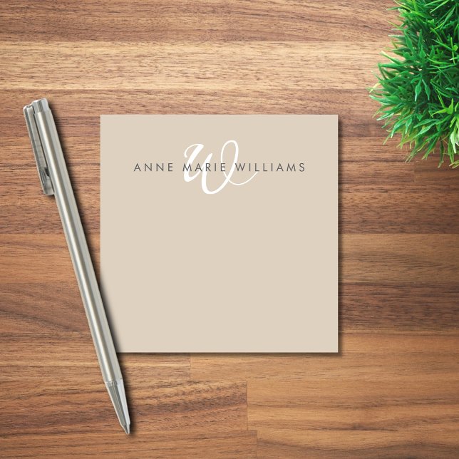 Post-it® Monogramme de script blanc marron moderne (Créateur téléchargé)